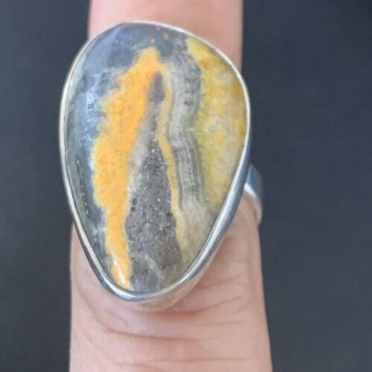 Navajo Bumble Bee Jasper Ring | Sterling Silver | Sz 8 Adjustable | Authentic Native American Handmade | 11544