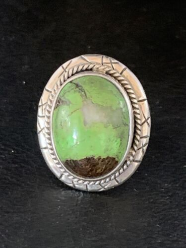 Native American Green Gaspeite Ring | Navajo Sterling Silver | Sz 8.5 | 13779