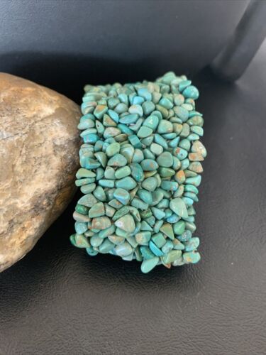 Women's Green Turquoise Nugget Stone Stretch Bracelet | 2" Wide | Navajo Jewelry | 1395
