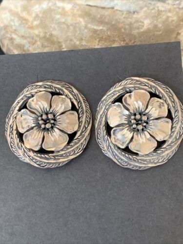 Old Pawn Southwestern Sterling Silver Stud Earrings | Diamond Cut | 1" | 12992