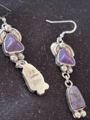 Navajo Purple Charoite Dangle Earrings | Sterling Silver | Authentic Native American Handmade | 1224