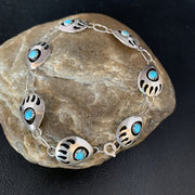 Navajo Shadowbox Bear Paw Link Bracelet | Sterling Silver | Authentic Native American Handmade | 13618