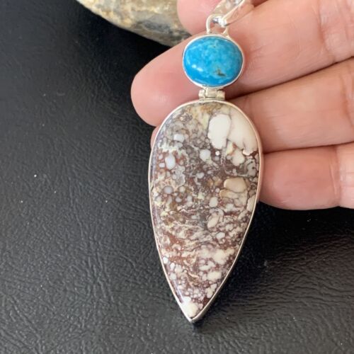 Navajo Wild Horse | Blue Kingman Turquoise Pendant | Sterling Silver | Authentic Native American Handmade | 12043