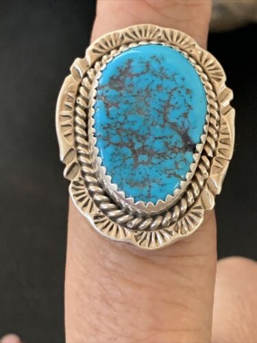 Southwestern Navajo Blue Kingman Turquoise Ring | Sterling Silver | Sz 7 | 12206