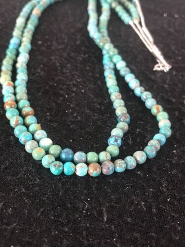 Navajo Turquoise Bead Necklace | 2 Strand | Sterling Silver | 19" | Authentic Native American Handmade | 8562