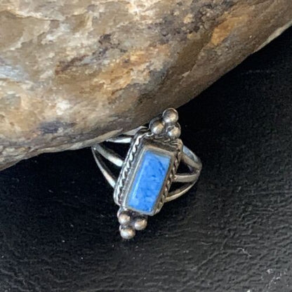 Women's Adjustable Navajo Denim Lapis Ring | Sterling Silver | Sz 5 | Authentic Native American Handmade | 12452