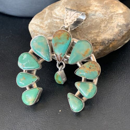 Navajo Green Royston Turquoise Pendant | Authentic Native American Sterling Silver | Naja | 12104 - Masha USA