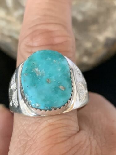 Southwestern Navajo Blue Kingman Turquoise Ring | Sterling Silver | Sz 12 | 14158
