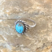Southwestern Old Pawn Navajo Blue Turquoise Ring | Sterling Silver | Sz 5.5 | 10775