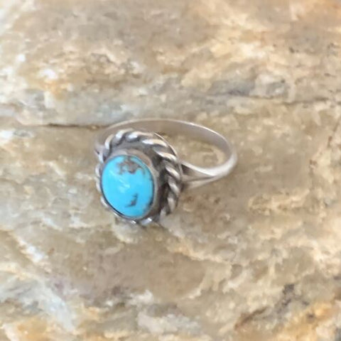 Southwestern Old Pawn Navajo Blue Turquoise Ring | Sterling Silver | Sz 5.5 | 10775