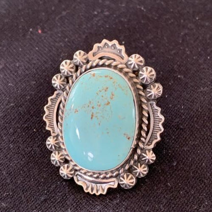 Southwestern Navajo Blue Kingman Turquoise Ring | Sterling Silver | Sz 9 | 01643
