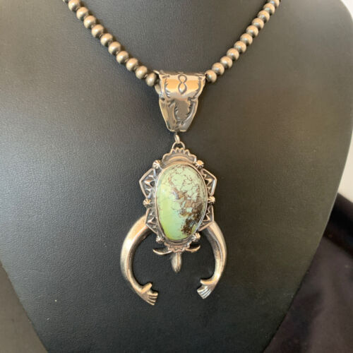 Navajo Green Spiderweb Turquoise Necklace with Naja Pendant | Sterling Silver | Authentic Native American Handmade | 2246 - Masha USA