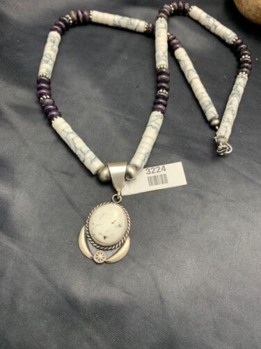 Navajo Purple Sugilite Howlite Bead Necklace | Sterling Silver | 22" | Authentic Native American Handmade | 3224