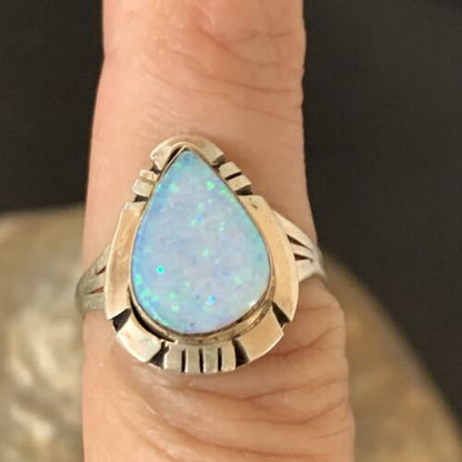 Navajo Blue Opal Inlay Band Ring | Sz 7 | Authentic Native American Handmade | 12419