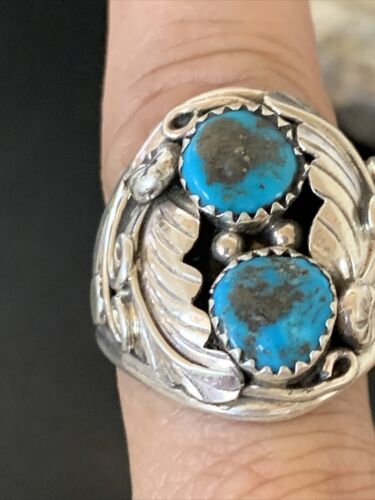 Navajo Blue Kingman Turquoise Feather Ring | Authentic Native American Sterling Silver | Multi-Stone | Sz 11.5 | 12224