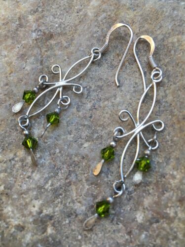 Green Peridot Minimalist Earrings | Navajo Sterling Silver | Native American Handmade | 8988