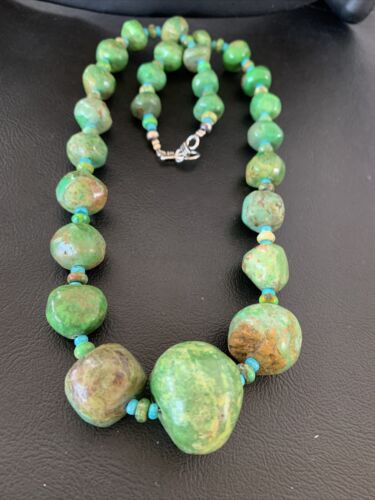 Authentic Navajo Chunky Blue-Green Turquoise Necklace | Sterling Silver | Native American Jewelry | 22"