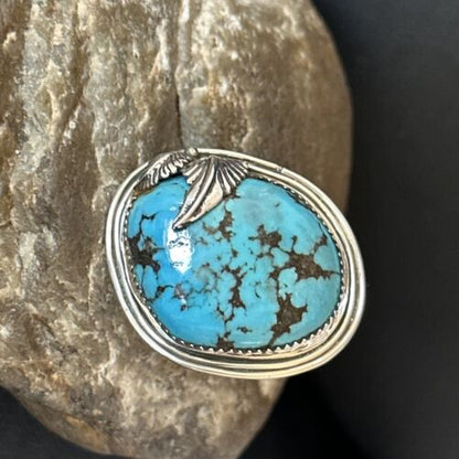 Navajo Blue Kingman Turquoise Ring | Sterling Silver | Sz 8 | Authentic Native American Handmade | 14554