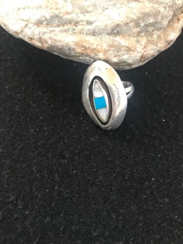 Navajo Kingman Turquoise & Mother of Pearl Ring | Sterling Silver Shadow Box | Sz 9 | 10207