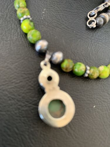 Navajo Green Gaspeite Turquoise Pendant | Sterling Silver | Authentic Native American Handmade | 12267