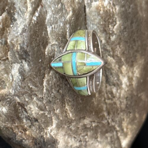 Navajo Blue Green Turquoise Inlay Ring | Sz 7 | Authentic Native American Handmade | 14562