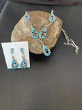 Southwestern Zuni Blue Turquoise Inlay Necklace | Sterling Silver | 19" | Native American Handmade | 11911