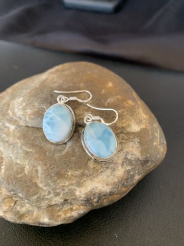 Navajo Blue Larimar Dangle Earrings | Sterling Silver Beads | Authentic Native American Handmade | 1614