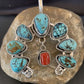 Navajo Coral Spiderweb Turquoise Pendant | Authentic Native American Sterling Silver | Naja | 02226