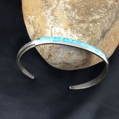 Native American Zuni Blue Faux Opal Inlay Cuff Bracelet | Sterling Silver | 10189