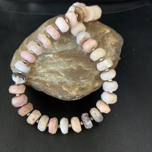 Native American Pink Opal Bead Necklace | 12mm | Sterling Silver | Navajo Handmade | 20" | 13860