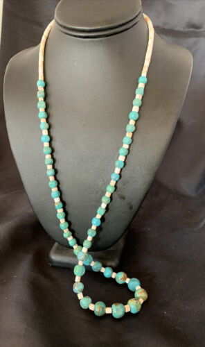 Navajo Pearls Graduated Blue Turquoise Necklace | Sterling Silver | Authentic Native American | 30" | 12542