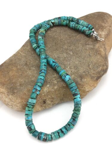 Navajo Turquoise Heishi Bead Necklace | Sterling Silver | 20" | Authentic Native American Handmade | 3286