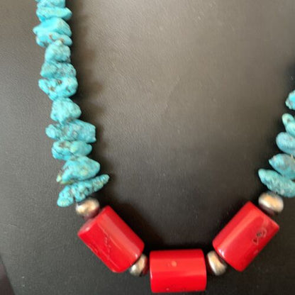 Navajo Sterling Silver Graduated Kingman Nugget Turquoise Necklace | Authentic Native American | 18" | 11836