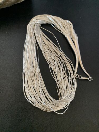 Navajo Liquid Silver Heishi Necklace | 40 Strands | Sterling Silver Tubes | 19" | 02214