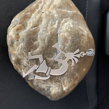 Navajo Kokopelli Pendant | Handmade Stamped Sterling Silver | 2.25" | 14041