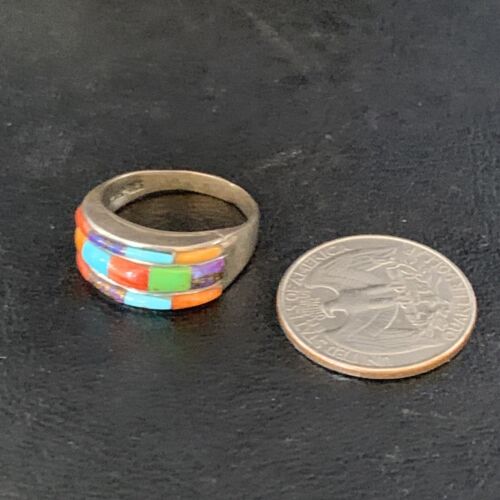 Navajo Multi-Color Turquoise Spiny Oyster Corn Inlay Ring | Sterling Silver | Sz 5.5 | 13853