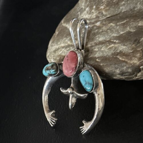 Navajo Blue Turquoise Purple Spiny Naja Pendant | Sterling Silver | Authentic Native American Handmade | 14672