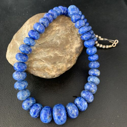 Native American Blue Denim Lapis Bead Necklace | Sterling Silver Heishi | 20" | 13974
