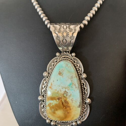 Navajo Royston Turquoise Pendant Necklace | Sterling Silver | Authentic Native American Handmade | 2129