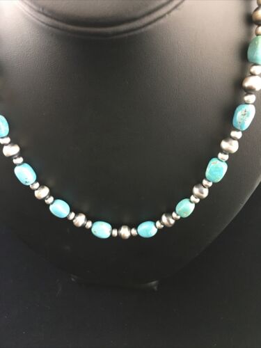 Navajo Blue Sleeping Beauty Turquoise Necklace | Sterling Silver | 21" | Authentic Native American Handmade | 10015