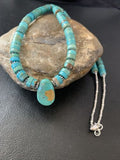 Navajo Green Turquoise Heishi Necklace | Sterling Silver | 22" | Authentic Native American Handmade | 11814