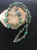 Navajo Green Spiderweb Turquoise Nugget Necklace | Sterling Silver | 22" | Authentic Native American Handmade | 3214