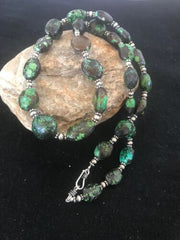 Navajo Green Spiderweb Turquoise Nugget Necklace | Sterling Silver | 22" | Authentic Native American Handmade | 3214