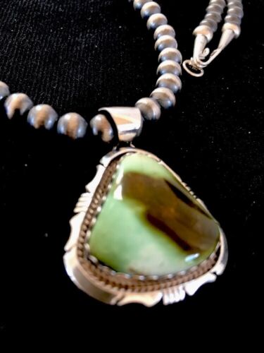 Navajo Green Royston Turquoise Pendant | Sterling Silver | Native American Handmade | 13277