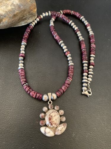 Navajo Wild Horse Pendant | Sterling Silver Purple Spiny Oyster Necklace | Multi-Stone | 12328