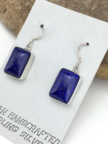 Southwestern Navajo Lapis Dangle Earrings | Sterling Silver | 0.75" | 1330