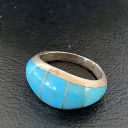 Native American Handmade Navajo Blue Turquoise Inlay Band Ring | Sz 6 | 12392