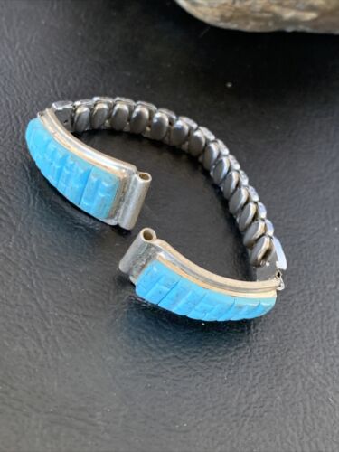 Navajo Sterling Silver Watch Tips | Turquoise Corn Inlay Band | Authentic Native American Jewelry | 12139