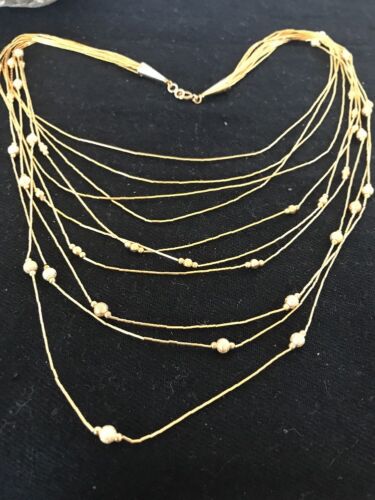 Gold Filled Beads Liquid Heishi 10 Strand Tube Necklace | Graduated | 3694