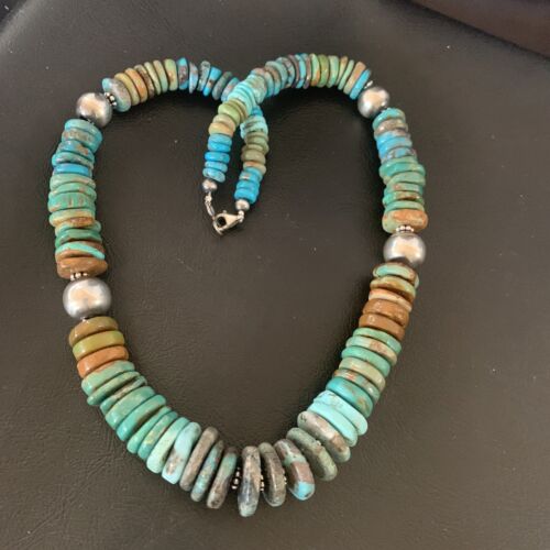 Navajo Blue Green Turquoise Necklace | Sterling Silver | Authentic Native American | 20" | 11928